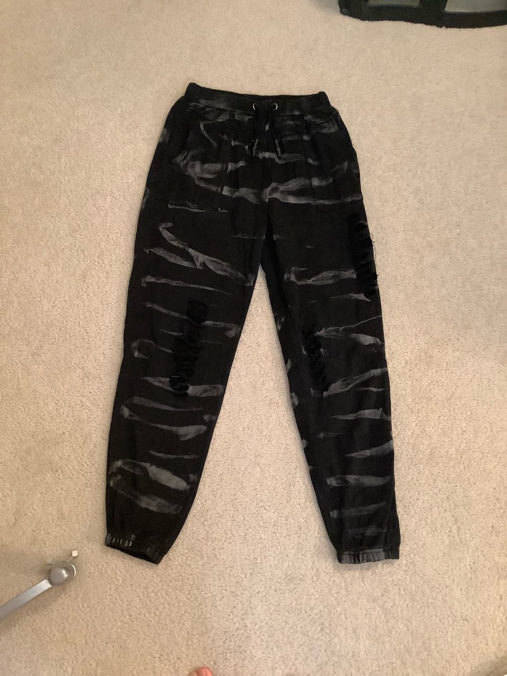 Vintage Havana Boutique Black Tie Dye Distressed Hi Rise Joggers Sweatpants SM.
